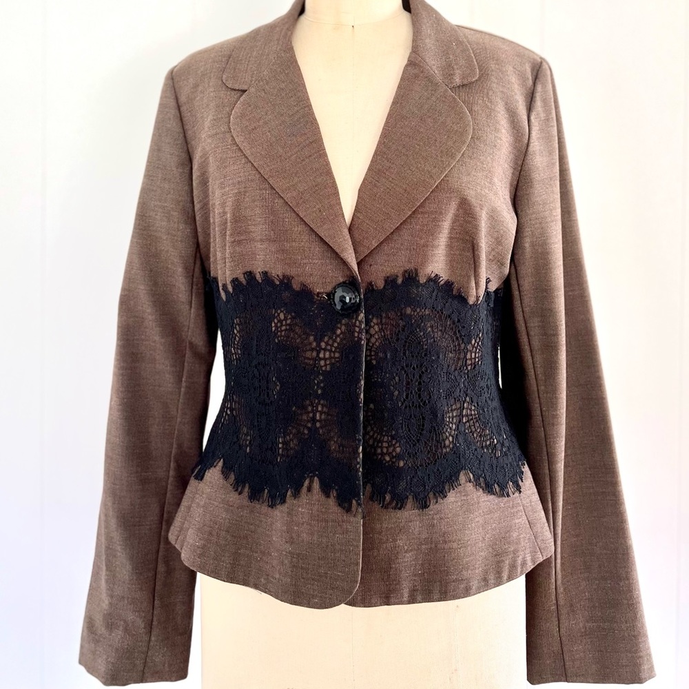 Designer Jacket in Brown & Black Lace Accent L - NWOT - Picture 10 of 11